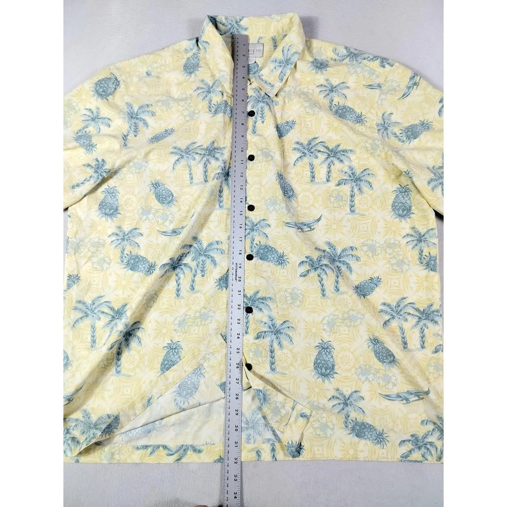 Trader Bay Shirt Mens 2XL Yellow Hawaiian Palm Pineapple Print Aloha Casual AOP